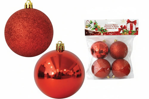 Sfere Lisce E Glitterate Colore Rosso Mm.60 In Confezione Da 4 Pezzi