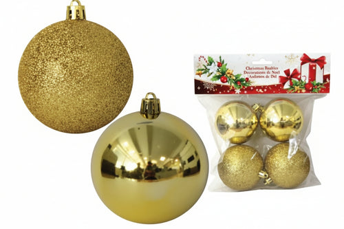 Sfere Lisce E Glitterate Colore Oro Mm.60 In Confezione Da Pz.4