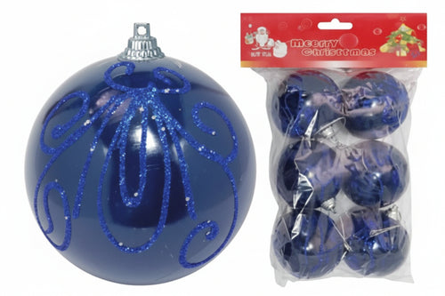 Sfere Con Glitter Colore Blu- - Mm.80 In Conf. Da Pz.6 - 1 Blister I Re Magi