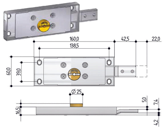 Serratura Serranda Laterale Cilindro Fisso Doppia Mappa Dx (8632.401) Prefer