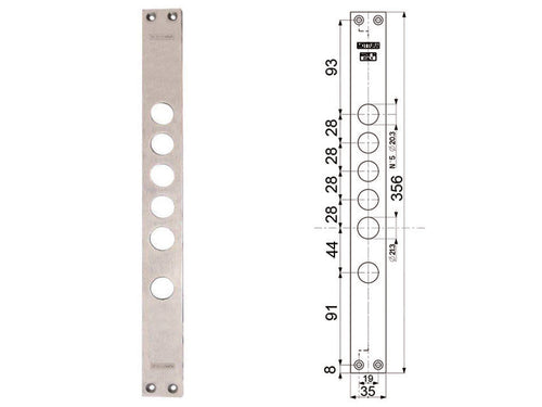 Contropiastre Per Serrature Porte Blindate 94275 Interasse Mm.28, Mm.35X356X3 (942750028) Mottura