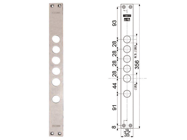 Contropiastre Per Serrature Porte Blindate 94275 Interasse Mm.28, Mm.35X356X3 (942750028) Mottura