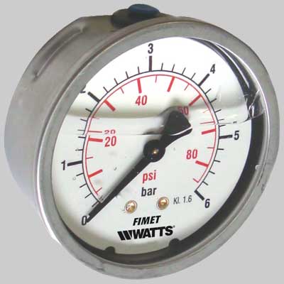 Manometro Ø 63 A Bagno Di Glicerina Posteriore 0 20 Bar| Psi G 1/4 Watts Industries