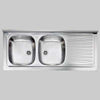 Lavello Inox 2 Vasche Appoggio C/ Gocciolatoio 120 X 50 Dx Cm