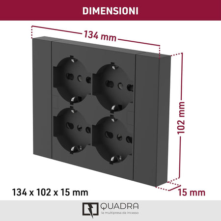 Multipresa Bipasso + Schuko Incasso Electraline Nero Posti 4 2P+T 16A