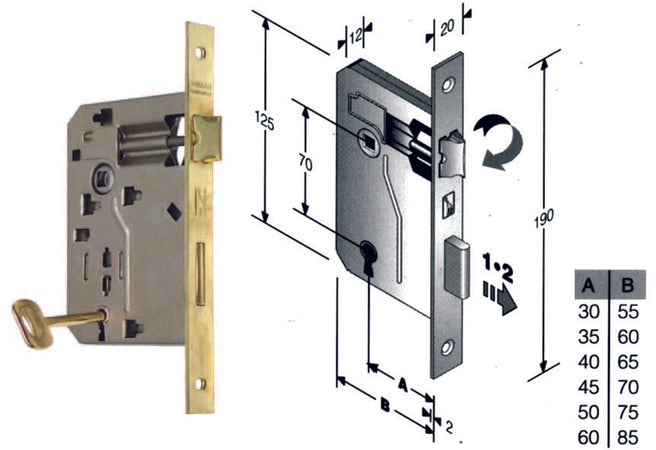 Serratura A Bussola Ridotta Da Infilare Bordo Quadro Ottonato Mm.30 Bordo Acciaio Ottonato Bonaiti
