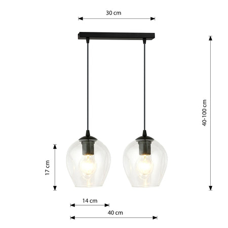 Lampadario 2 Luci Istar In Acciaio Nero E Vetro Trasparente