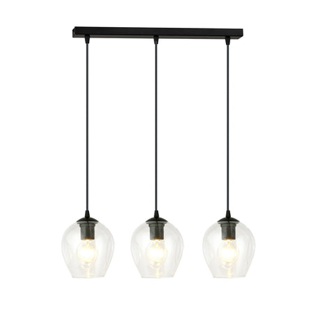 Lampadario 3 Luci Istar In Acciaio Nero E Vetri Trasparente