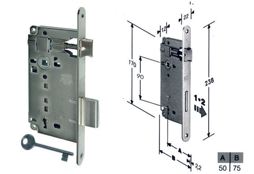 Serratura A Bussola Da Infilare Bordo Tondo Nichelato Mm.50 Bordo Acciaio Nichelato (B.00591.50.06) Agb