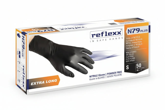 Guanto In Nitrile Extra Lungo Gr.4,0 Senza Polvere Nero- - Tg.Xl In Conf. Da 50 Pz. - 2 Pezzi