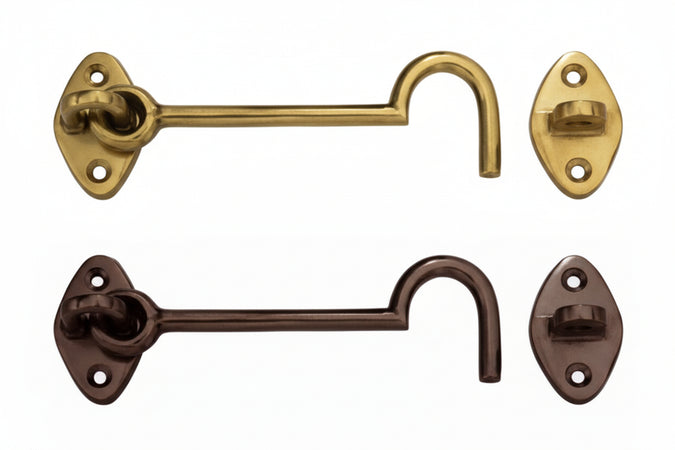 Gancio Fermapersiane Snodato Con Incontro- - Mm.60 In Ottone Lucido - 5 Pezzi