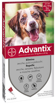 Bayer Advantix Spot On 4 Pipette Cani 10-25 Kg- Bayer- 1,0 Pz