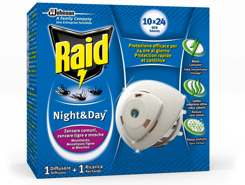 Antizanzare Raid Night Day Base E 1 Ricarica- S.C.Johnson Italy- 12,0 Pz