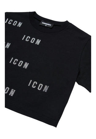 DSQUARED2 T-shirt Bambina Dsquared2 Icon cropped glitter da bambino