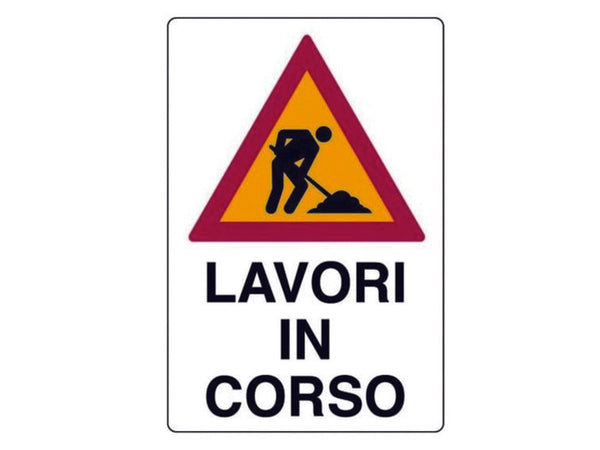 Cartello Lavori In Corso- - Cm.50X70H. In Plastica - 10 Pezzi