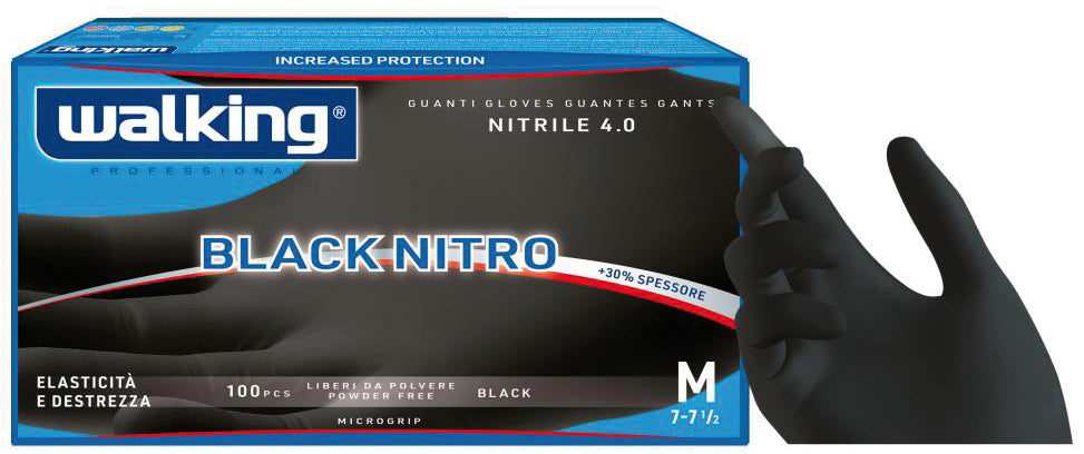 Guanti Monouso In Nitrile Black Nitro Dpi 3 Cf.100 Pz Col. Nero Tg. 7/7,5 (M)