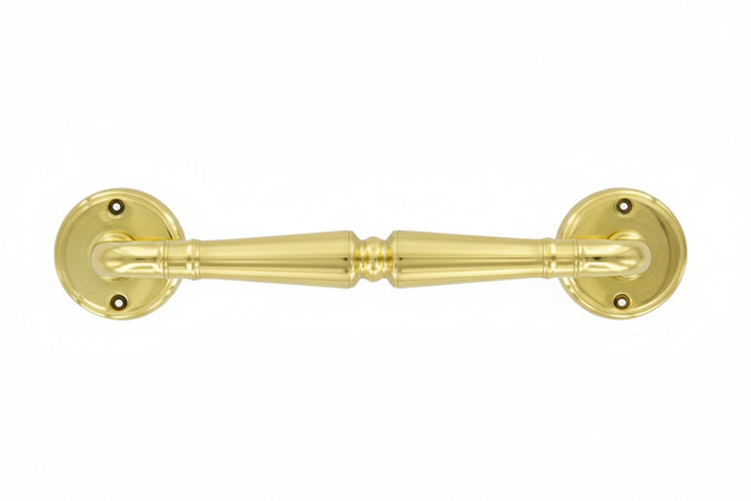 Maniglione In Ottone Lucido- - Rosetta Ø Mm.45, Interasse Mm.220 - 2 Pezzi