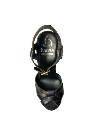 KANNA Scarpe Donna Kanna Sandalo Lucido Negro- Traforato in Pelle-Chiusura con cinturino da donna