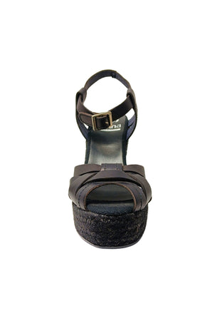 KANNA Scarpe Donna Kanna Sandalo Lucido Negro- Traforato in Pelle-Chiusura con cinturino da donna