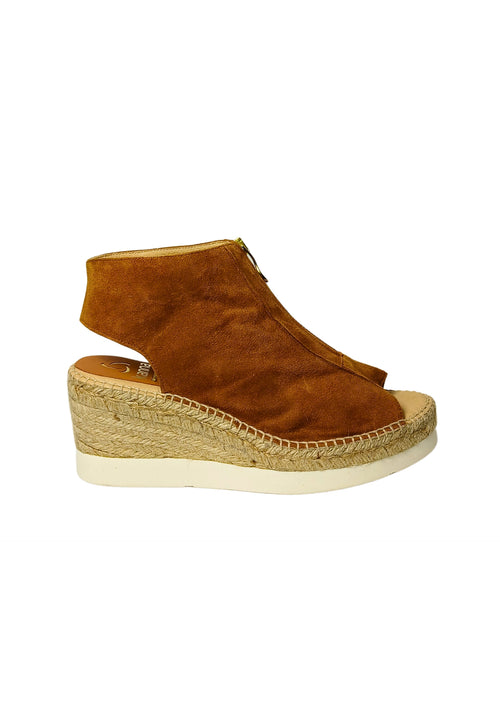 KANNA Scarpe Donna Kanna Sandalo Ante Cognac- Con zeppa e Zip centrale da donna