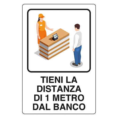 Cartello 'Tieni Distanza 1 Metro' Cm 20 X 30 - Alluminio