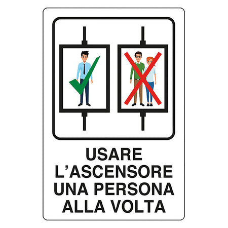 Cartello 'Usare Ascensore 1 Per Volta' Cm 20 X 30 - Alluminio