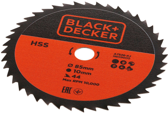 Black+Decker Lama Hss A7526-Xj Per Mini Sega Circolare Ø Mm. 85 - 44 Denti Legno/Metallo/Pvc