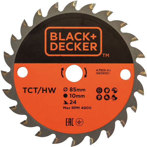 Black+Decker Lama Tct A7525-Xj Per Mini Sega Circolare Ø Mm. 85 - 24 Denti Legno
