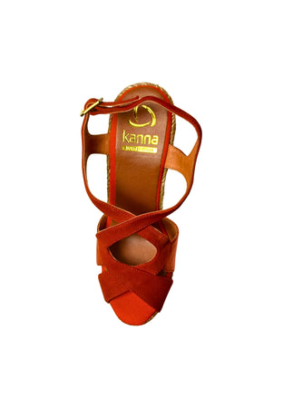 KANNA Scarpe Donna Kanna Sandalo Rosso intrecciato- Chiusura con cinturino-Combi4 da donna