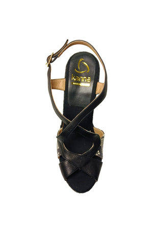 KANNA Scarpe Donna Kanna Sandalo Lady Negro-Diamant off White- Chiusura con cinturino da donna