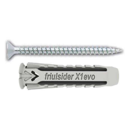 Tassello Nylon 'X1 Evo' Con Vite Tps Truciolare Mm 6 X 30 - Vite 4,5 X 40- 100 Pezzi - Friulsider
