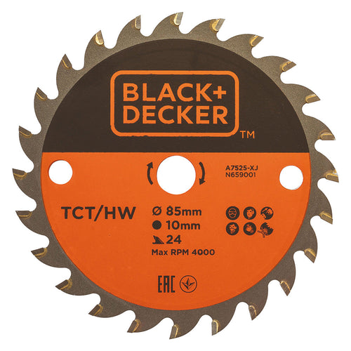 Lama Tct Per Mini Sega Circolare 'A7525-Xj' Ø 85 Mm Foro 10 Mm - 24 Denti - Black Decker