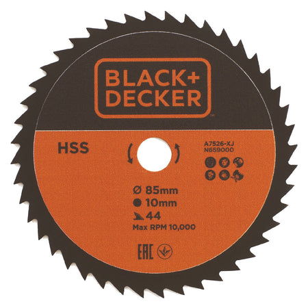 Lama Hss Per Mini Sega Circolare Ø 85 Mm Foro 10 Mm - 44 Denti - Black Decker
