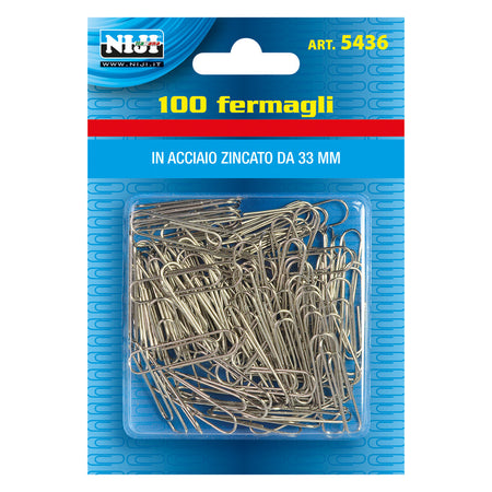 Fermagli Per Carta Metallo Plastificato Mm.33 - 100 Pz- 24 Blister - Lebez