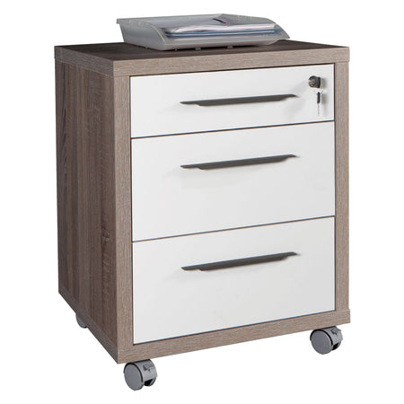 Cassettiera Ufficio 3 Cassetti Linea 'Chania' Cm. 45 X 48 X H.63 - Rovere/Bianco - Composad