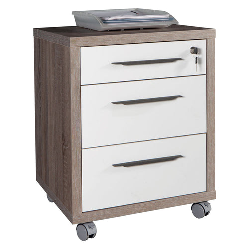 Cassettiera Ufficio 3 Cassetti Linea 'Chania' Cm. 45 X 48 X H.63 - Rovere/Bianco - Composad