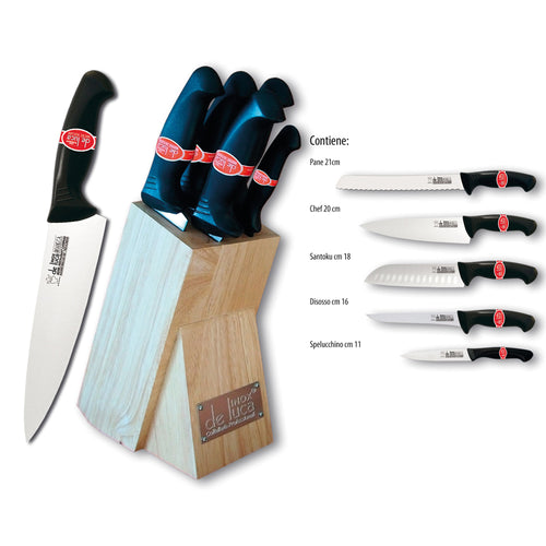 Coltello Cucina Linea 'Horeca' In Ceppo Massello 5 Pezzi - De Luca