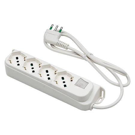 Multipresa Con Interruttore 8 Uscite / Spina 2P+T 16A - Bianca - Fanton
