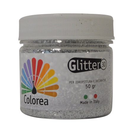 Glitter In Polvere Gr.50 - Colore Argento- 12 Pezzi - Colorea