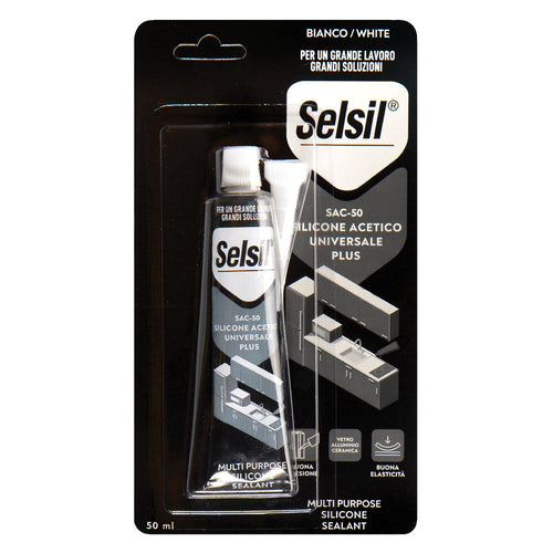 Silicone Acetico Universale 'Sac 100' Bianco Ml 50 - (Ral 9010) Tubetto- 12 Pezzi - Selsil