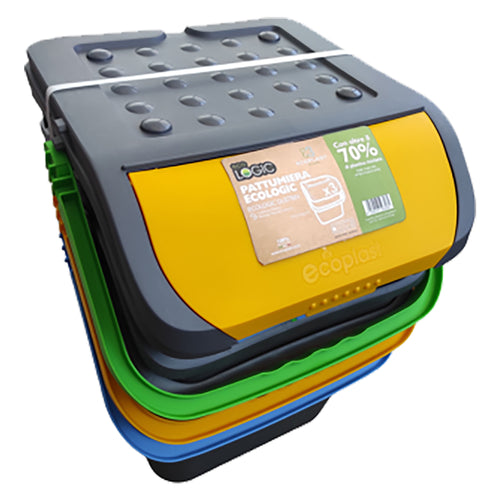 Pattumiera Per Raccolta Differenziata Set 'Ecologic Tris' Cm 38 X 36,5 X H.45 - 35 Lt. (Misura Singolo Secchio) - Ecoplast