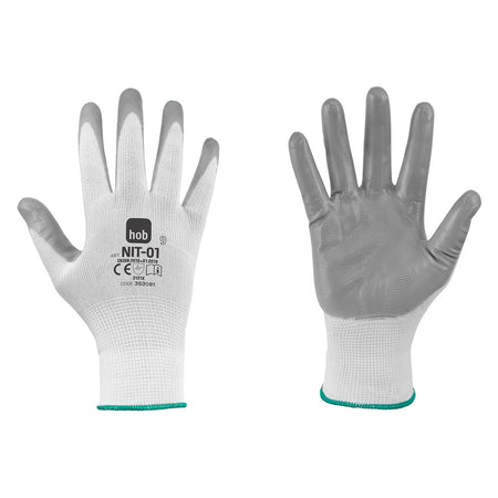 Guanti Nitrile/Poliestere 'Nit-01 Hob Special' Tg. 9 - Colore Bianco/Grigio- 12 Coppia - Neri