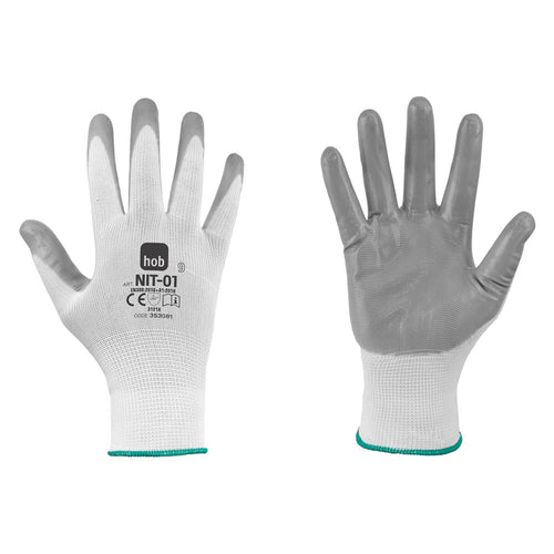 Guanti Nitrile/Poliestere 'Nit-01 Hob Special' Tg. 9 - Colore Bianco/Grigio- 12 Coppia - Neri
