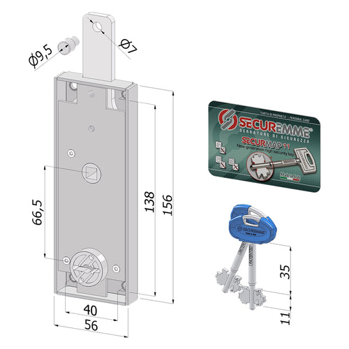 Serratura Centrale Per Porta Basculante '2240' Catenaccio Diritto - Securemme