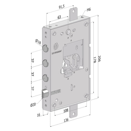 Serratura Da Applicare Triplice Per Porte Blindate Senza Nucleo '250' Interasse Pistoni 37 Mm - Sx - Securemme