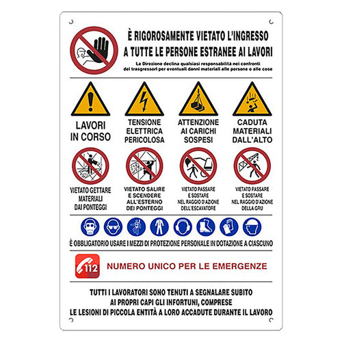 Cartello 20 Simboli Per Cantiere Cm 80 X 60- 10 Pezzi - Eurosignals