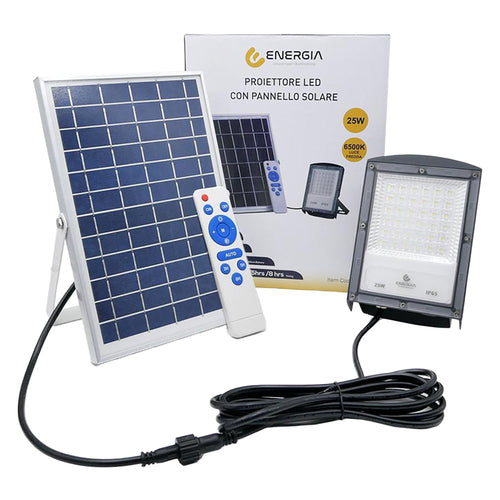 Proiettore A Led Con Pannello Solare 25W (Pannello 8W) - Cm 18 X 12,6 X 3 / 300 Lumen