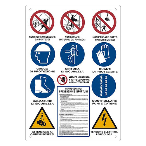 Cartello 12 Simboli Per Cantiere Cm 80 X 120- 10 Pezzi - Eurosignals