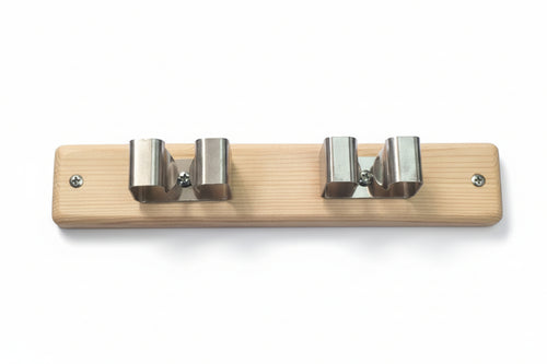 Gancio Portascope In Acciaio Inox Su Base Legno 3 Posti 6.00 Pz