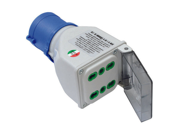 Adattatore Industriale Con Spina Cee 309 Ip44 E 2 Prese Bipasso 16A Colore Blu 73101 Fanton